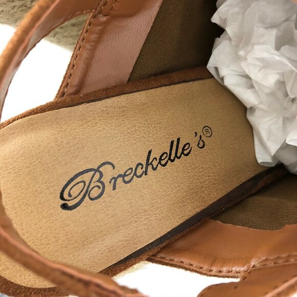 Breckelles Womens Sandals Wedge Faux Suede Open Toe Slingback Buckle Brown 8 - Picture 4 of 6